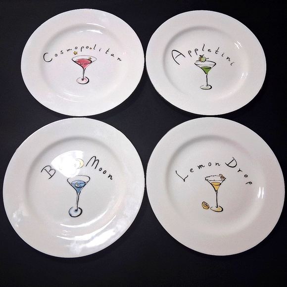 Pottery Barn Martini Plates Dishes Barware Set Of Four 7.5" Cocktail Snack - Picture 3 of 17